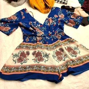 Small, blue, floral romper